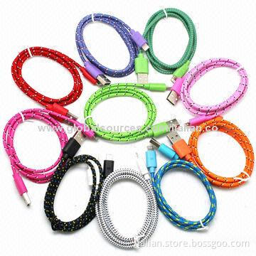 Fabric braided USB charging & sync cable for iPhone 5 cable work with IOS7.1